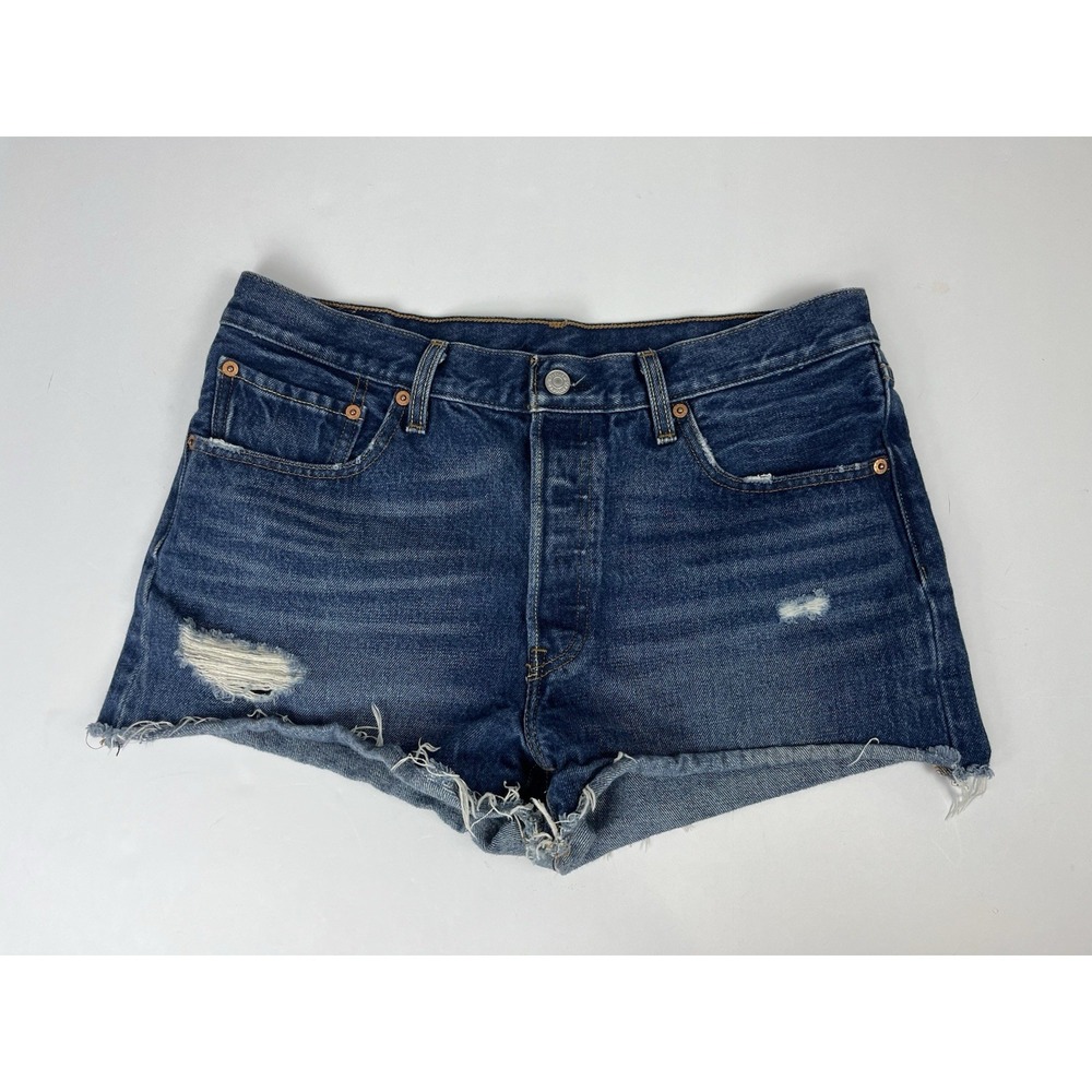 Levi's 501 Shorts Women's Size 31 Blue Button Fly Distress Cut Off Denim